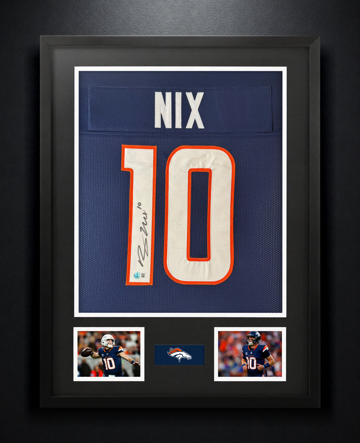 Bo Nix Signed Denver Broncos Jersey Framed Beckett COA - Photo of frame