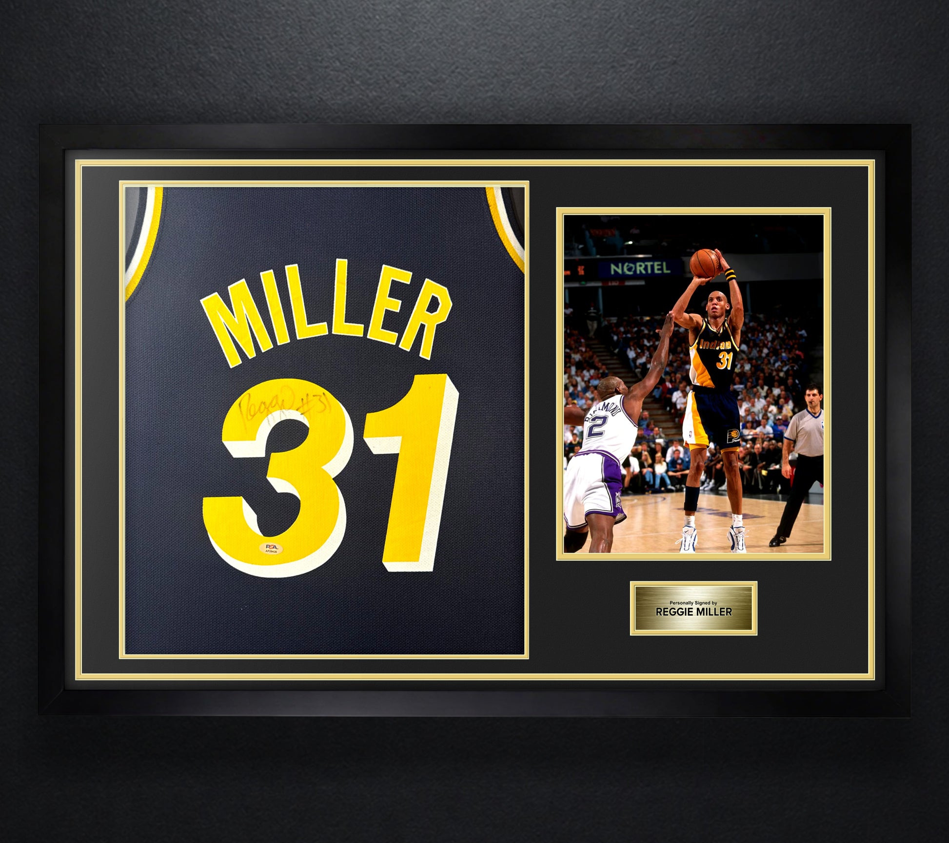 Reggie Miller Signed Indiana Pacers Jersey Framed PSA COA - Photo of frame