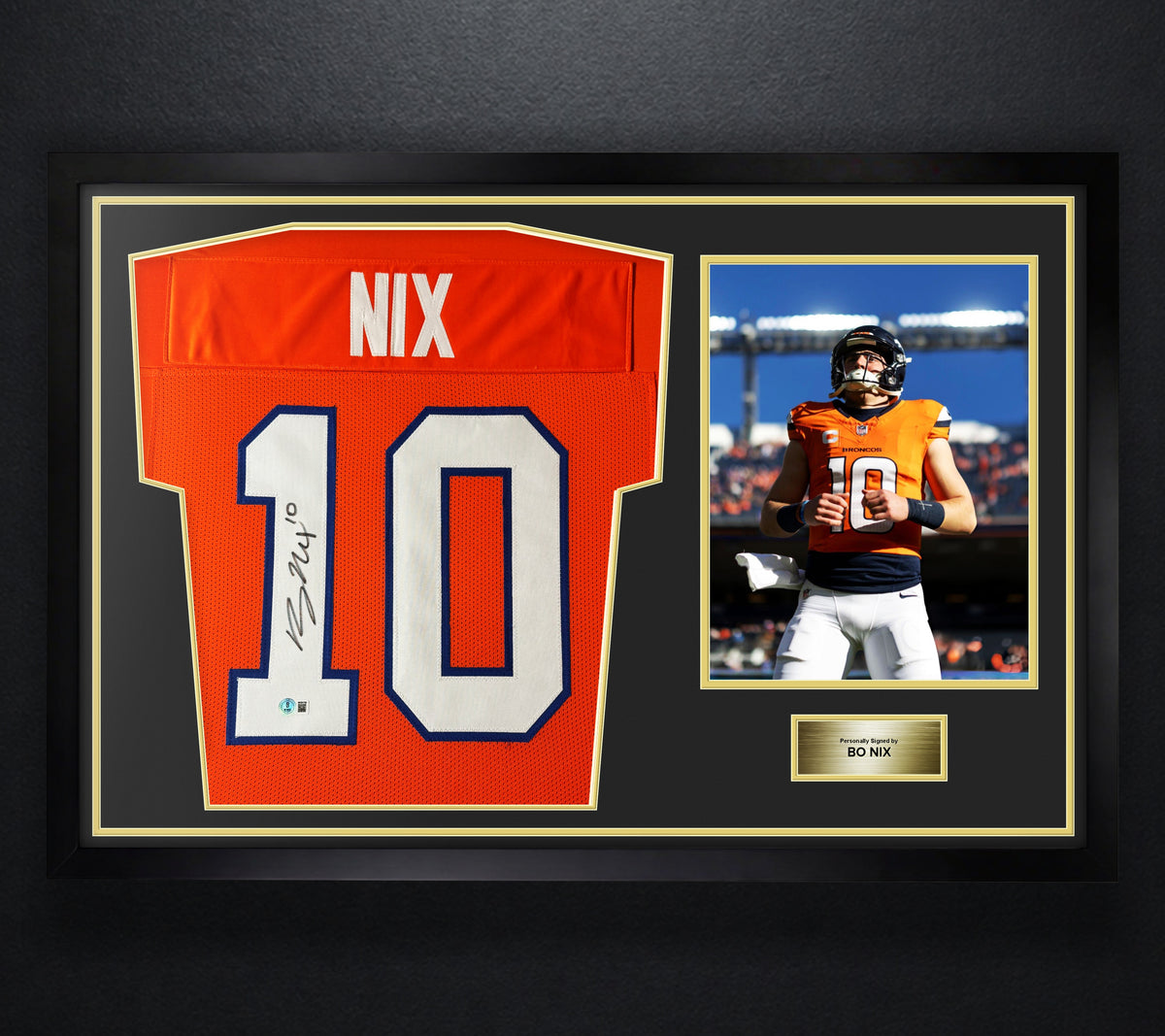 Bo Nix Signed Denver Broncos Jersey Framed Beckett COA - Photo of frame