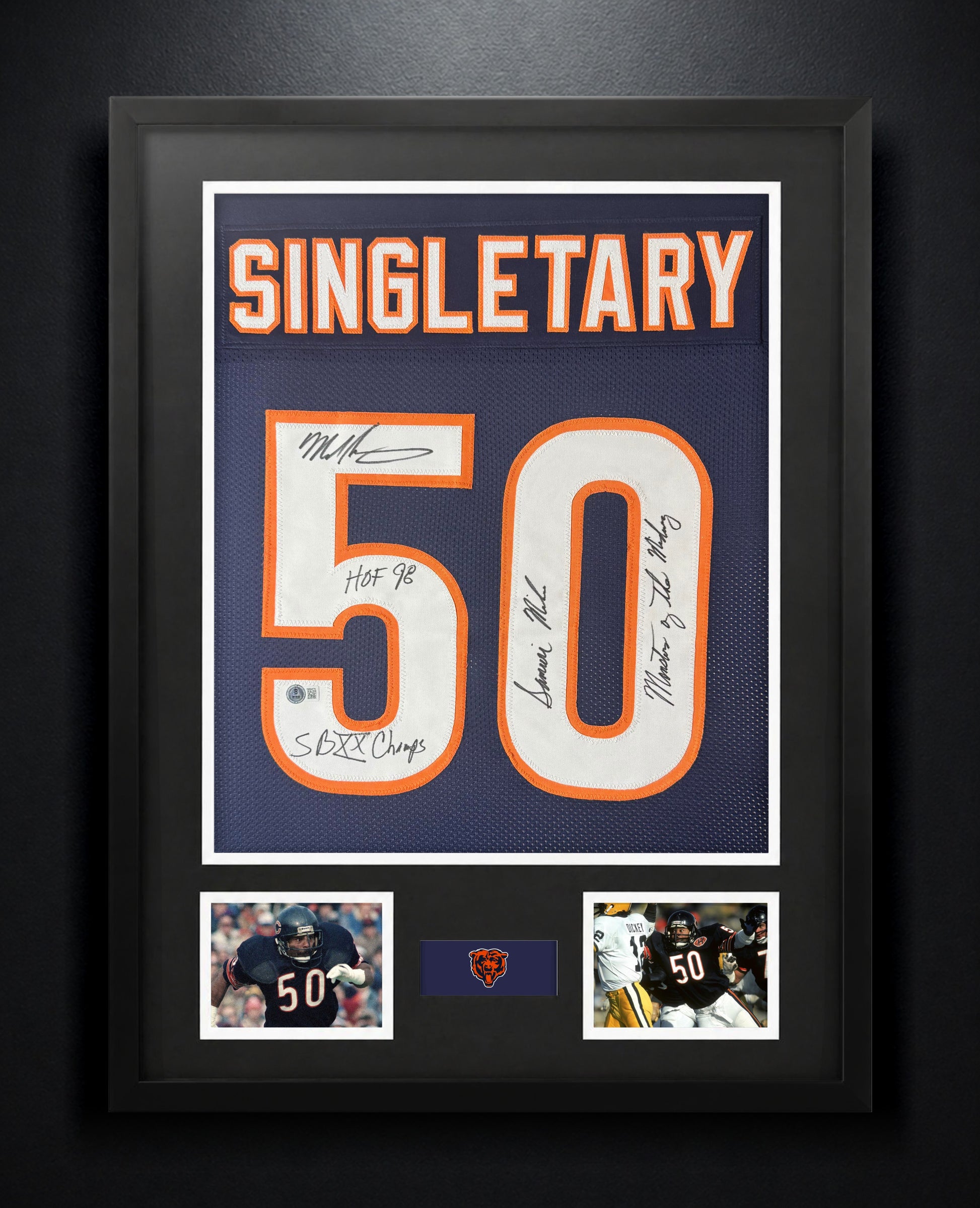 Mike Singletary Signed Chicago Bears Jersey Framed Beckett COA INSCRIBED - Photo of frame