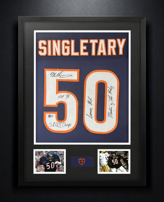 Mike Singletary Signed Chicago Bears Jersey Framed Beckett COA INSCRIBED - Photo of frame