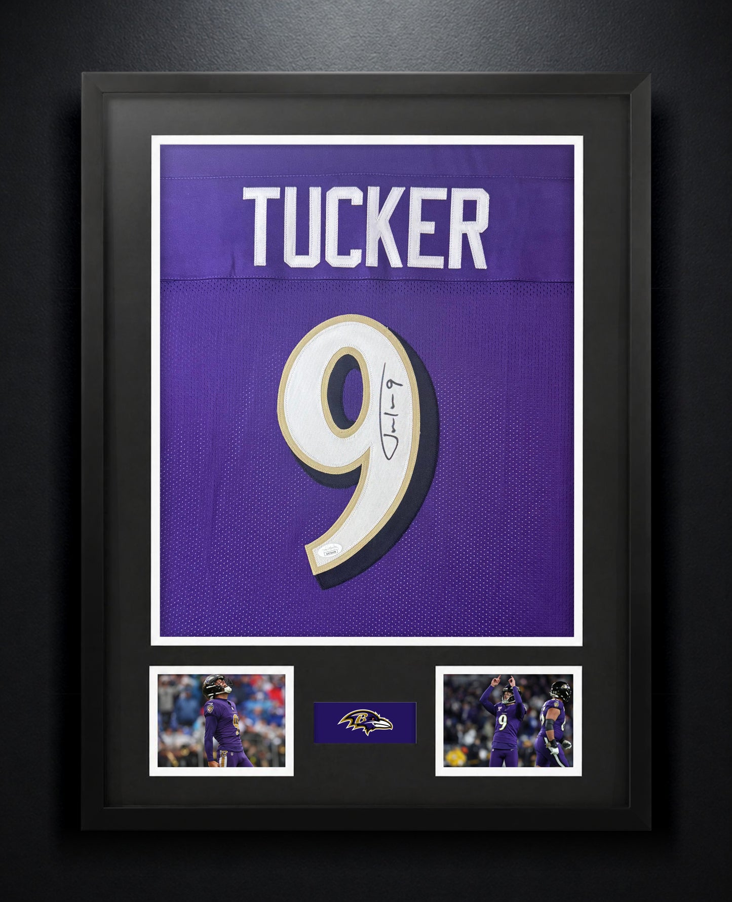 Justin Tucker Signed Baltimore Ravens Jersey Framed JSA COA - Photo of frame