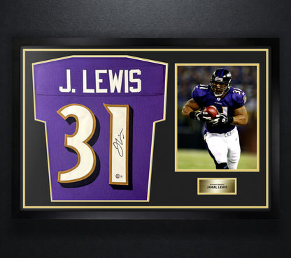 Jamal Lewis Signed Baltimore Ravens Jersey Framed Beckett COA - Photo of frame