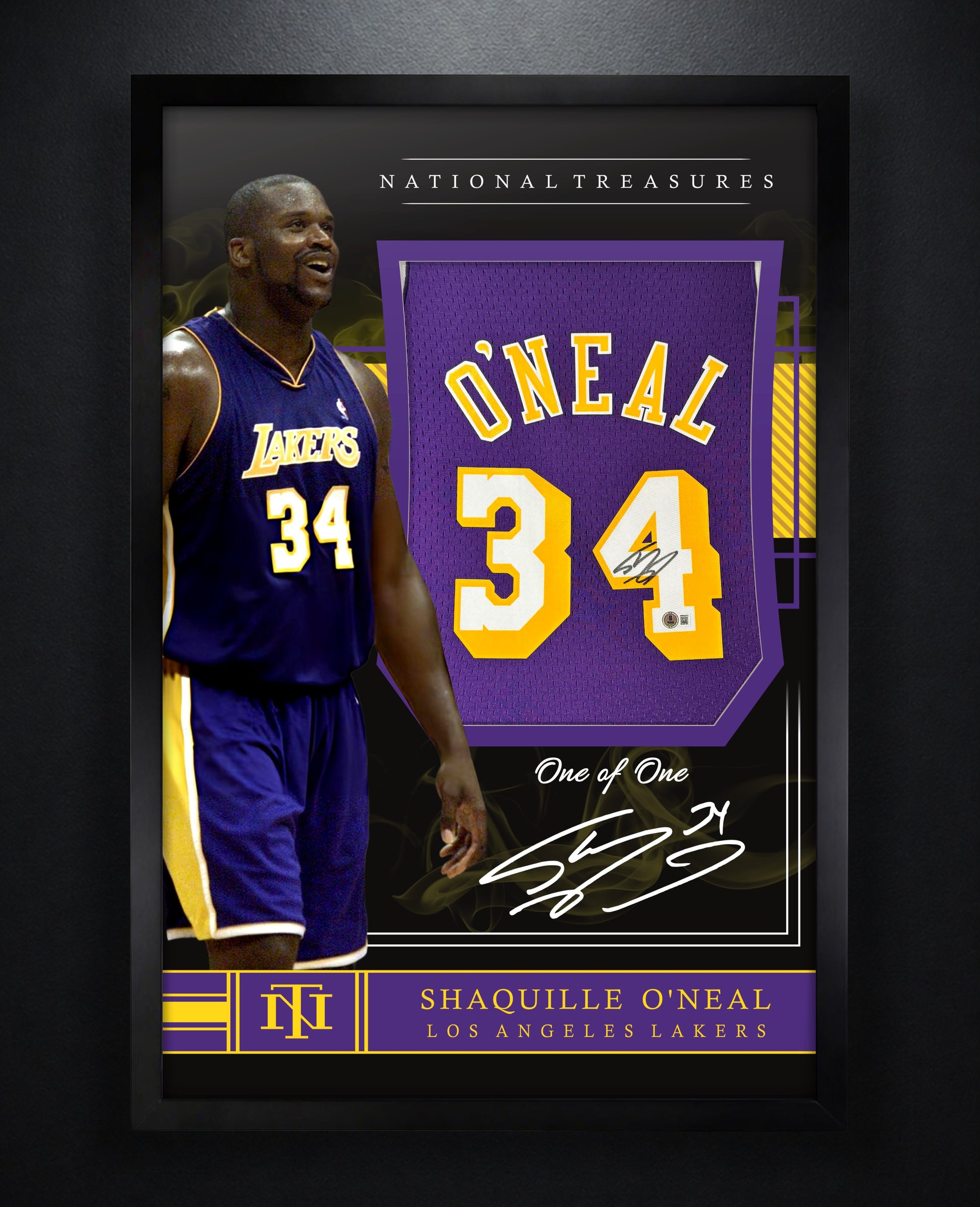 Shaquille O'Neal Signed Los Angeles Lakers Mitchell & Ness Jersey Framed Beckett COA - Photo of frame