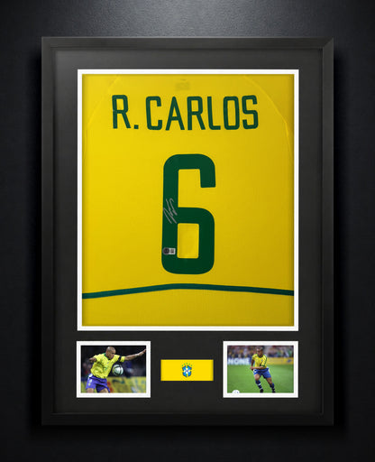 Roberto Carlos Signed Brazil Nike Jersey Framed Beckett COA - Photo of frame
