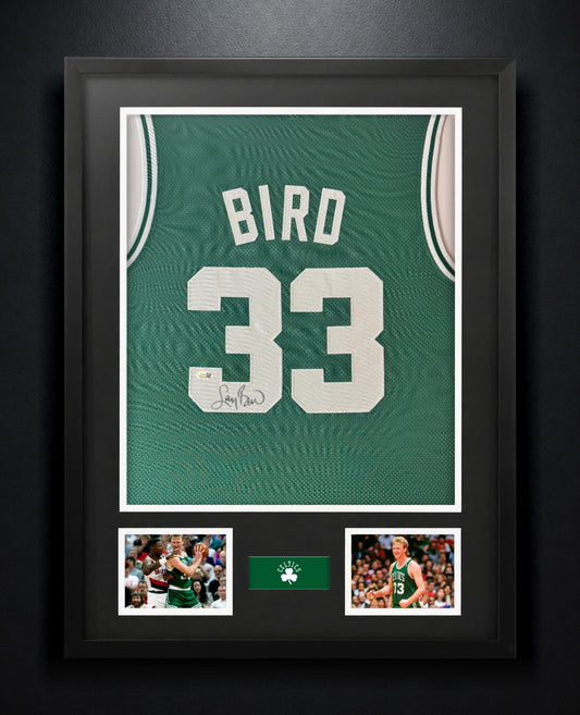 Larry Bird Signed Boston Celtics Jersey Framed JSA COA - Photo of frame
