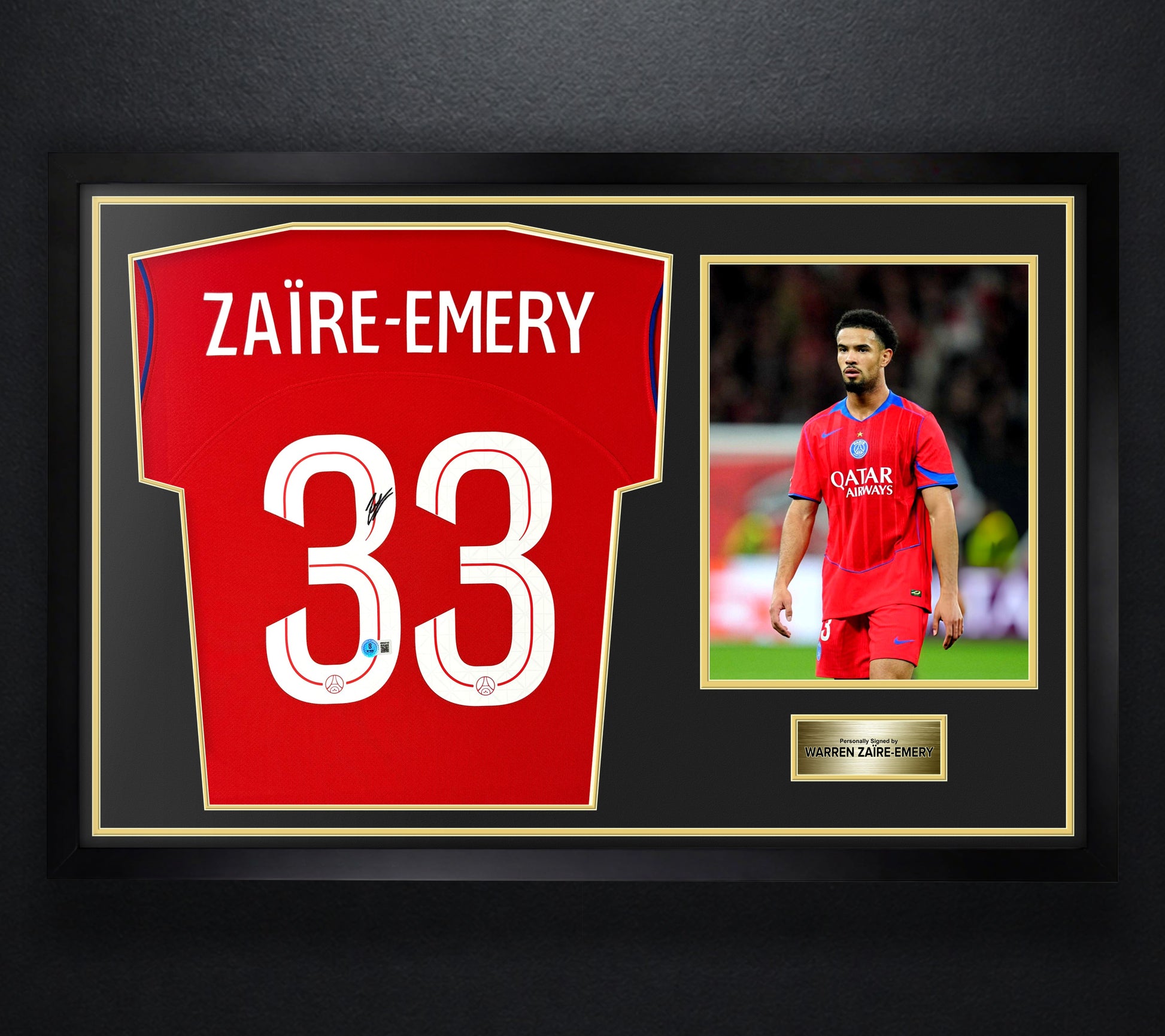Warren Zaire-Emery Signed PSG Nike Jersey Framed Beckett COA - Photo of frame