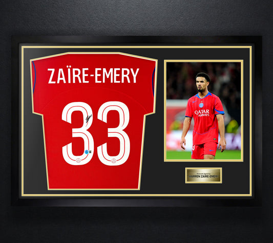 Warren Zaire-Emery Signed PSG Nike Jersey Framed Beckett COA - Photo of frame