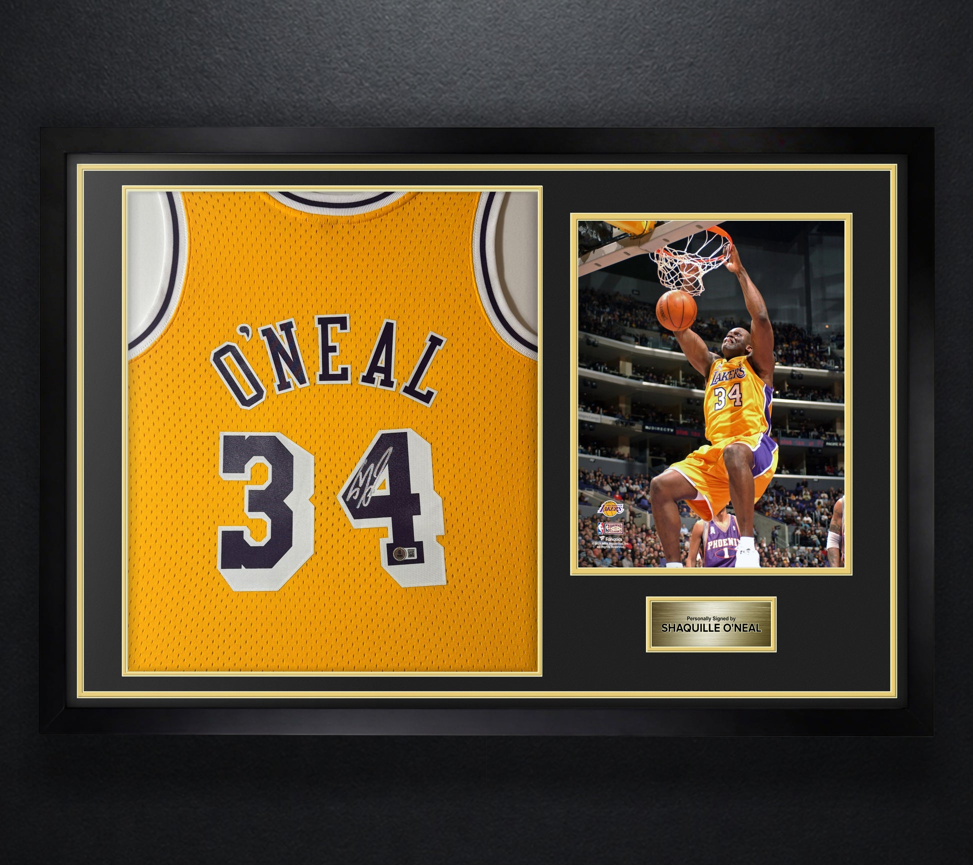 Shaquille O'Neal Signed Los Angeles Lakers Mitchell & Ness Jersey Framed Beckett COA - Photo of frame
