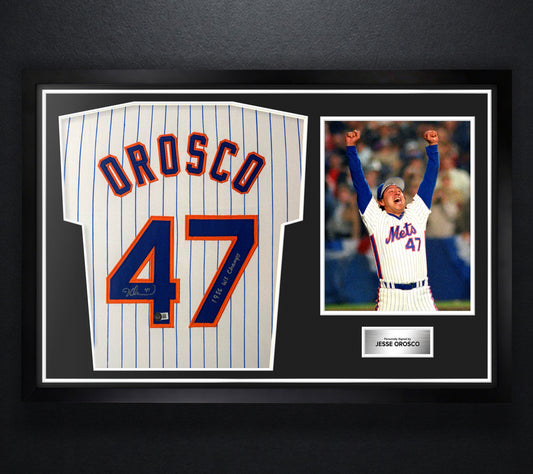Jesse Orosco Signed New York Mets Jersey Framed Beckett COA INSCRIBED - Photo of frame