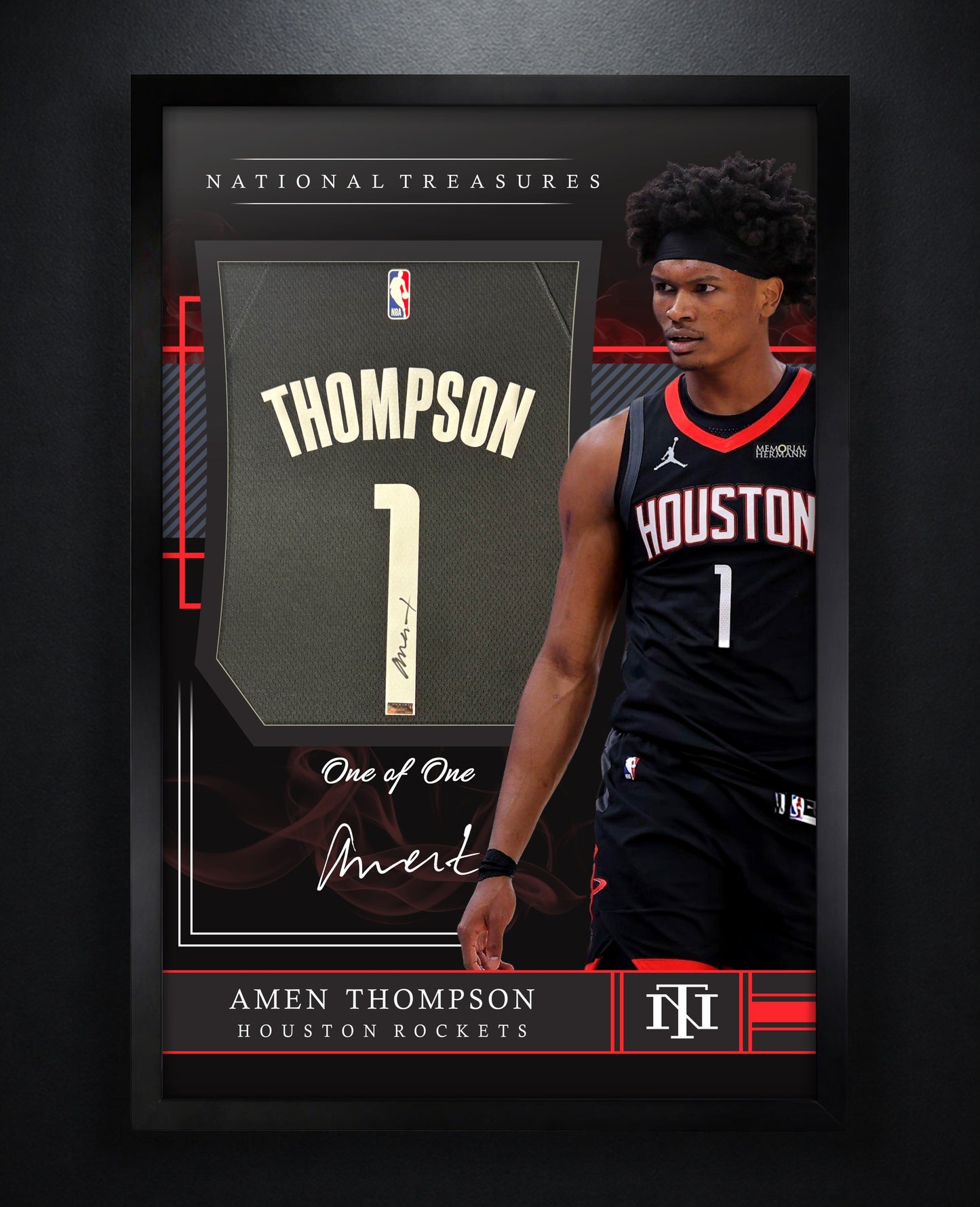 Amen Thompson Signed Houston Rockets Nike Jersey Framed Panini COA - Photo of frame