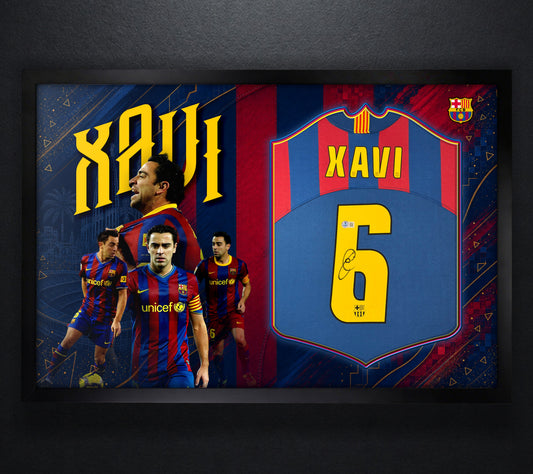 Xavi Hernández Signed FC Barcelona Nike Jersey Framed Beckett COA - Photo of frame