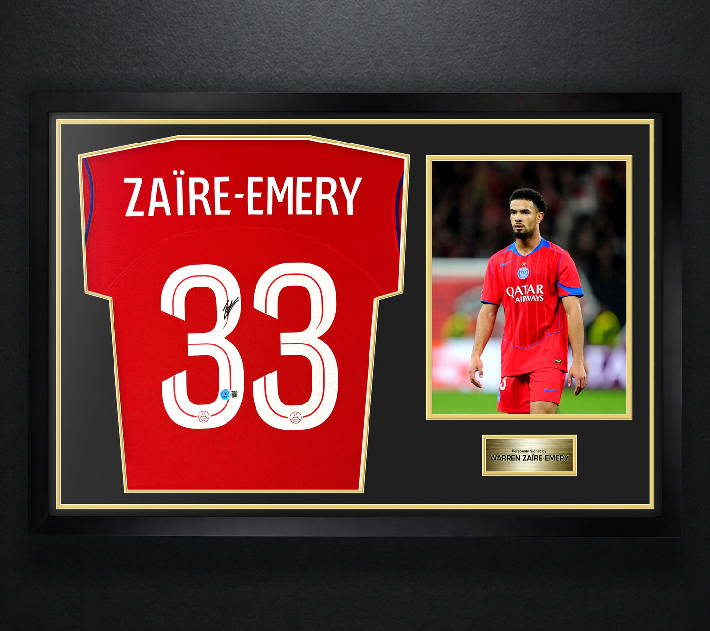 Warren Zaire-Emery Signed PSG Nike Jersey Framed Beckett COA - Photo of frame