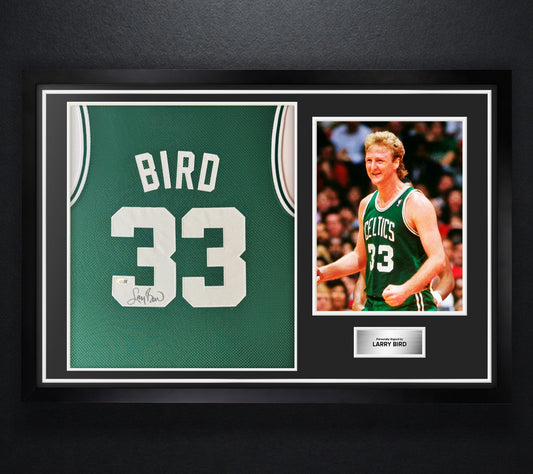 Larry Bird Signed Boston Celtics Jersey Framed JSA COA - Photo of frame