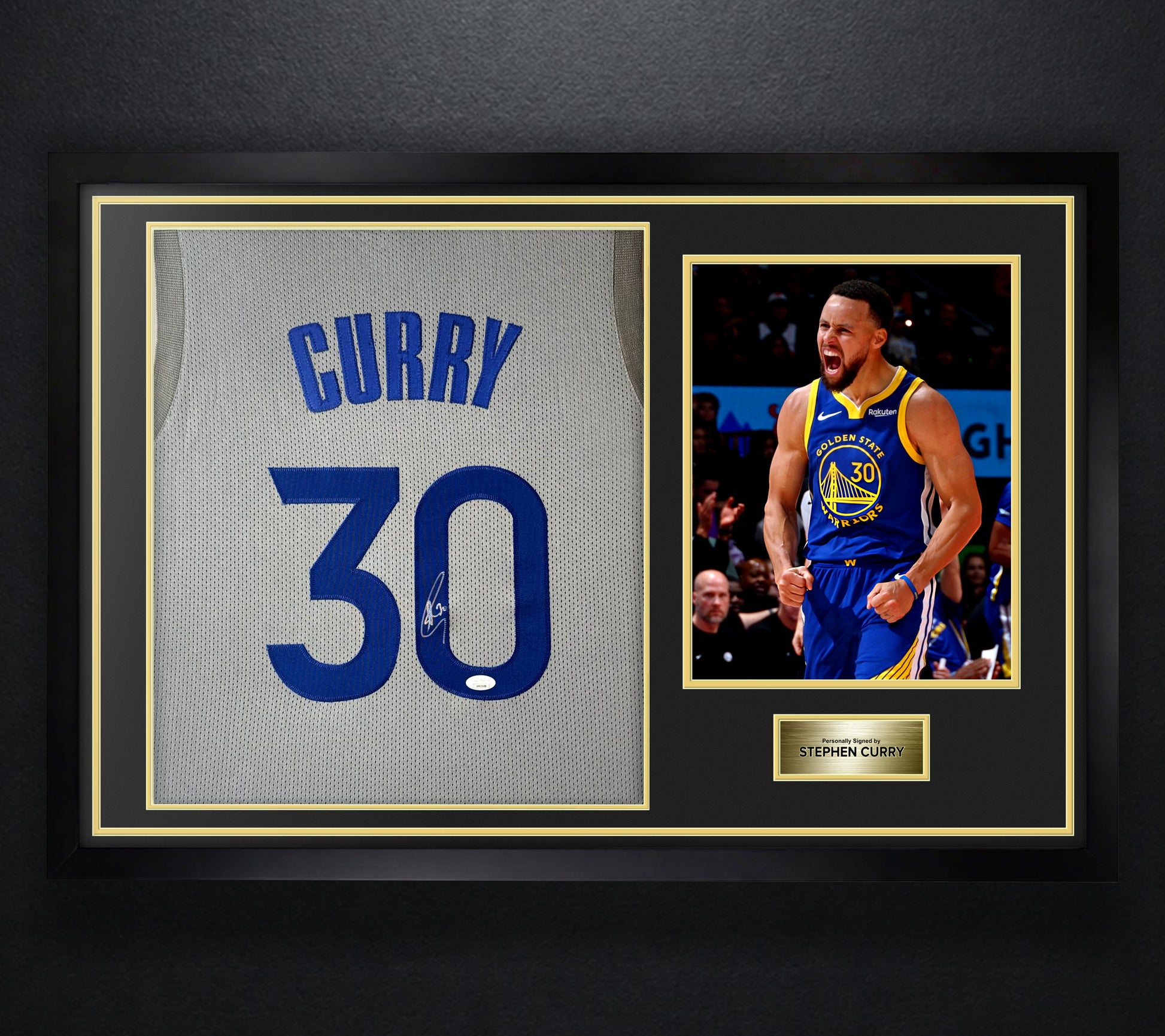 Stephen Curry Signed Golden State Warriors Nike Jersey Framed JSA COA - Photo of frame