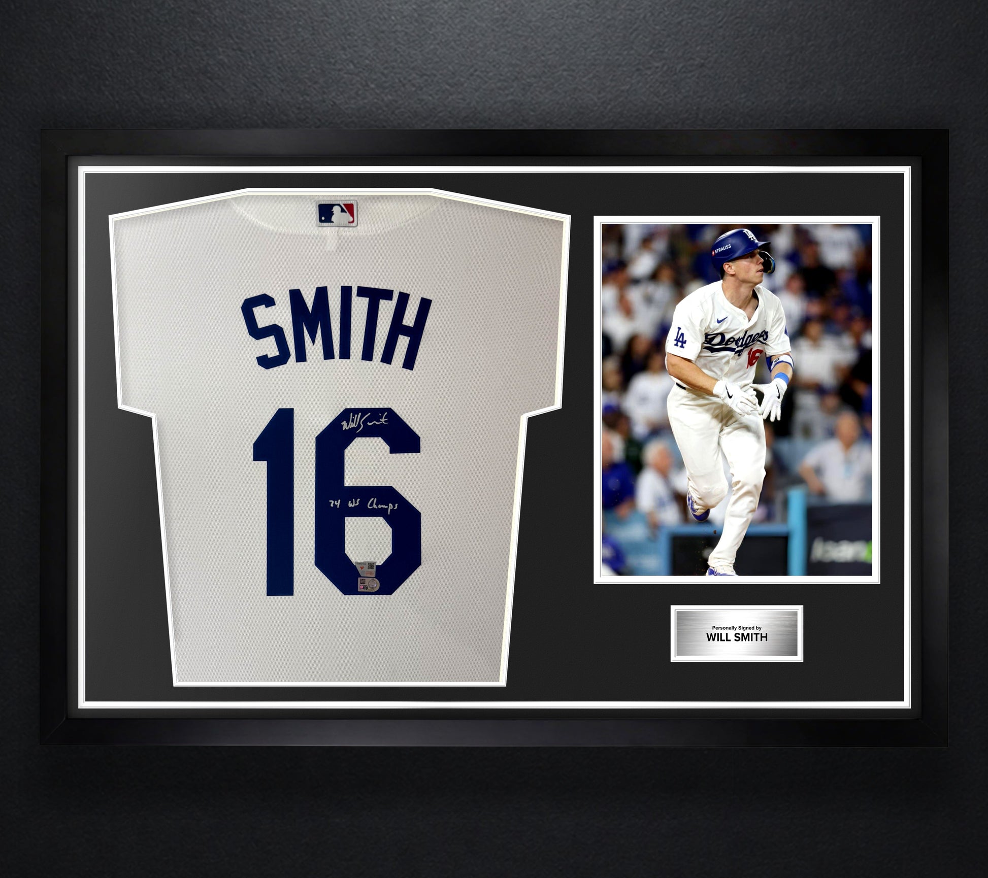 Will Smith Signed Los Angeles Dodgers Nike Jersey Framed Fanatics & MLB COA INSCRIBED - Photo of frame