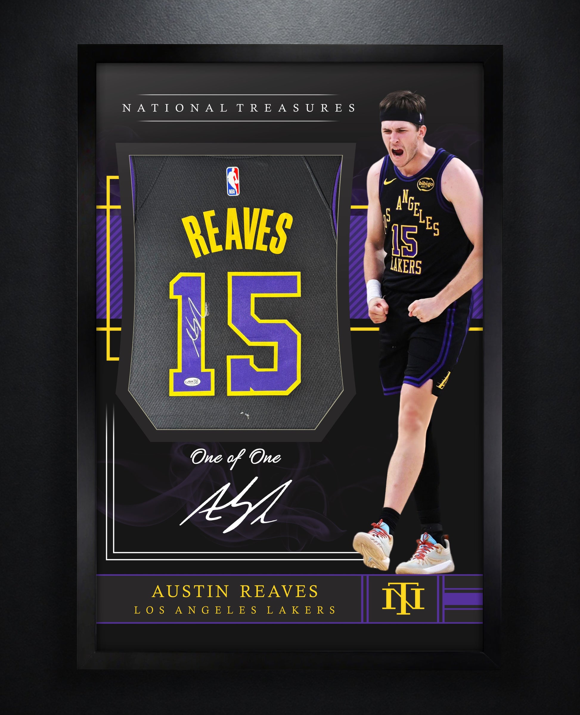 Austin Reaves Signed Los Angeles Lakers Nike Jersey Framed JSA COA - Photo of frame