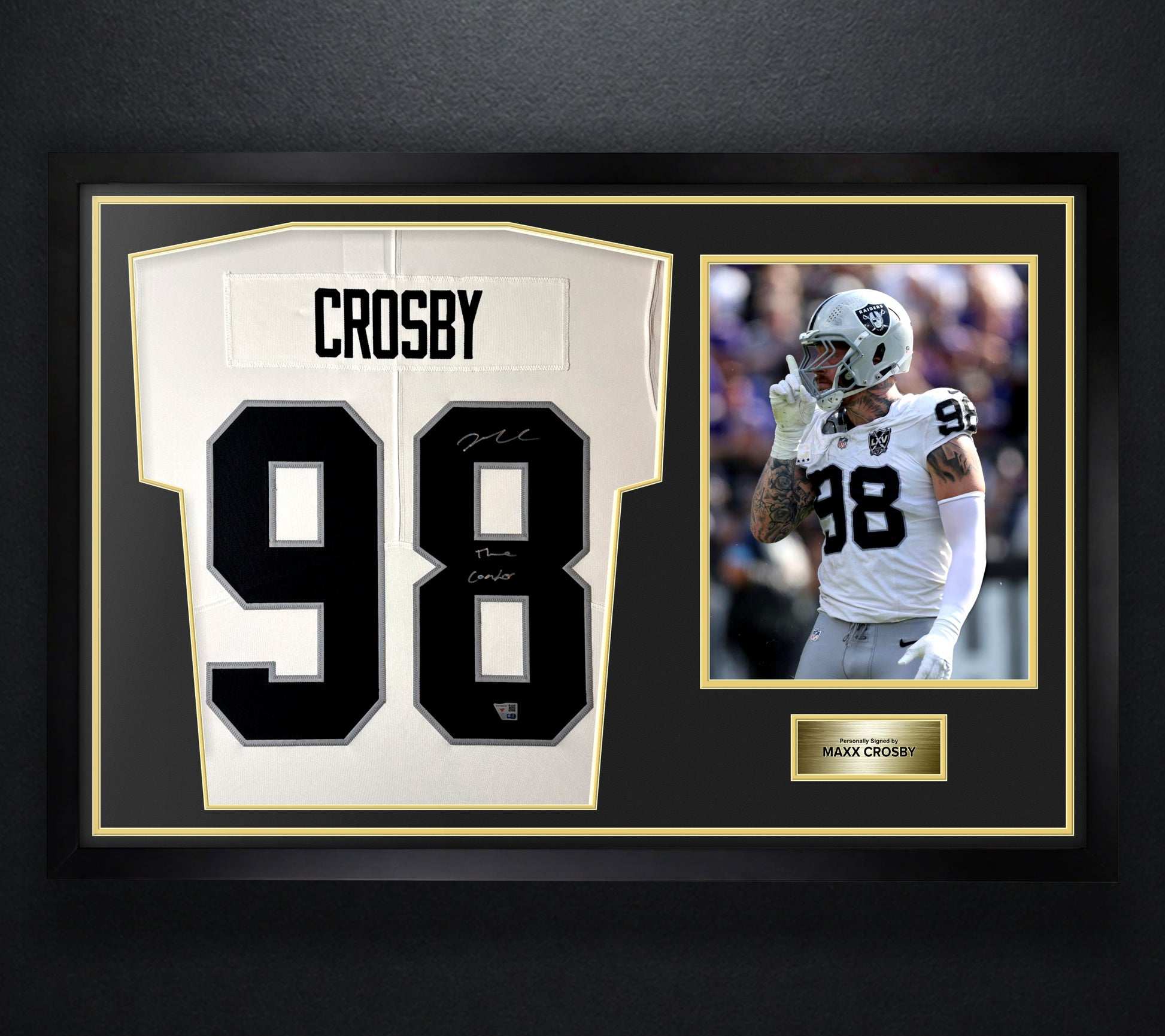 Maxx Crosby Signed Las Vegas Raiders Nike Jersey Framed Fanatics COA INSCRIBED - Photo of frame