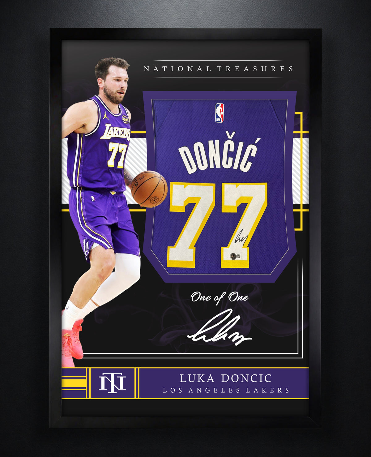 Luka Doncic Signed Los Angeles Lakers Nike Jersey Framed Beckett LOA & COA - Photo of frame