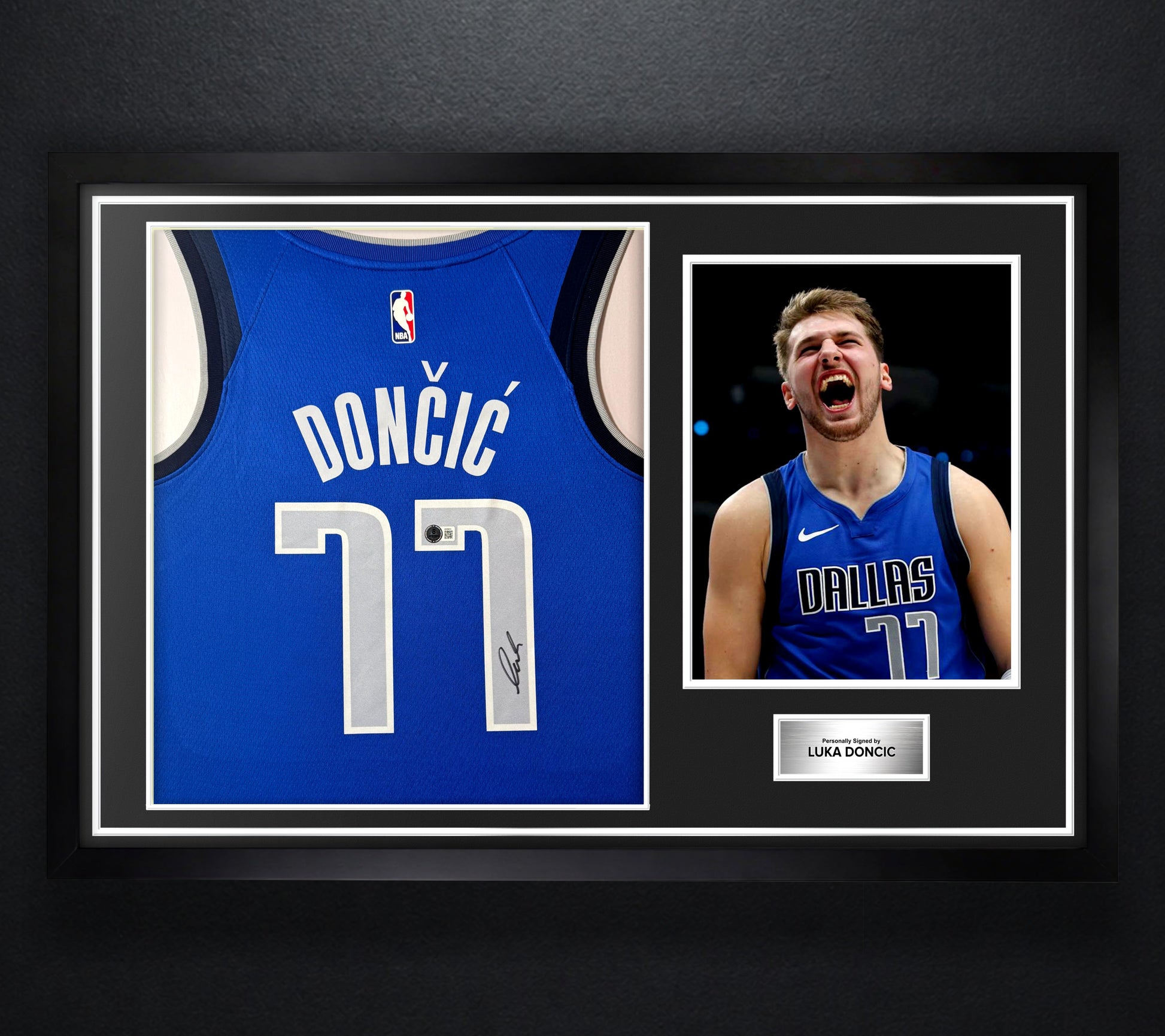 Luka Doncic Signed Dallas Mavericks Nike Jersey Framed PSA COA - Photo of frame