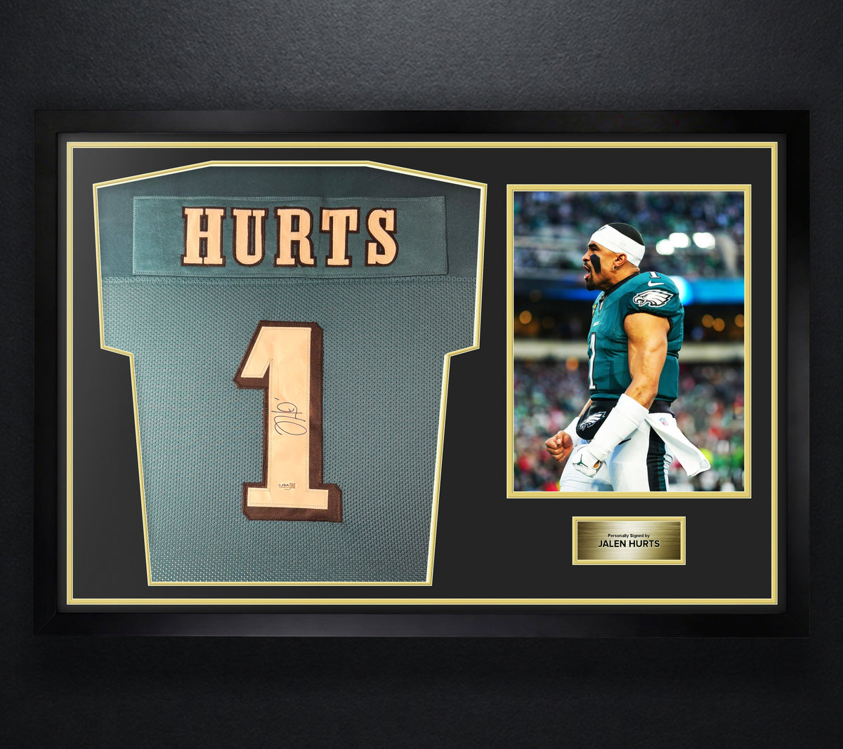 Jalen Hurts Signed Philadelphia Eagles Jersey Framed JSA COA - Photo of frame