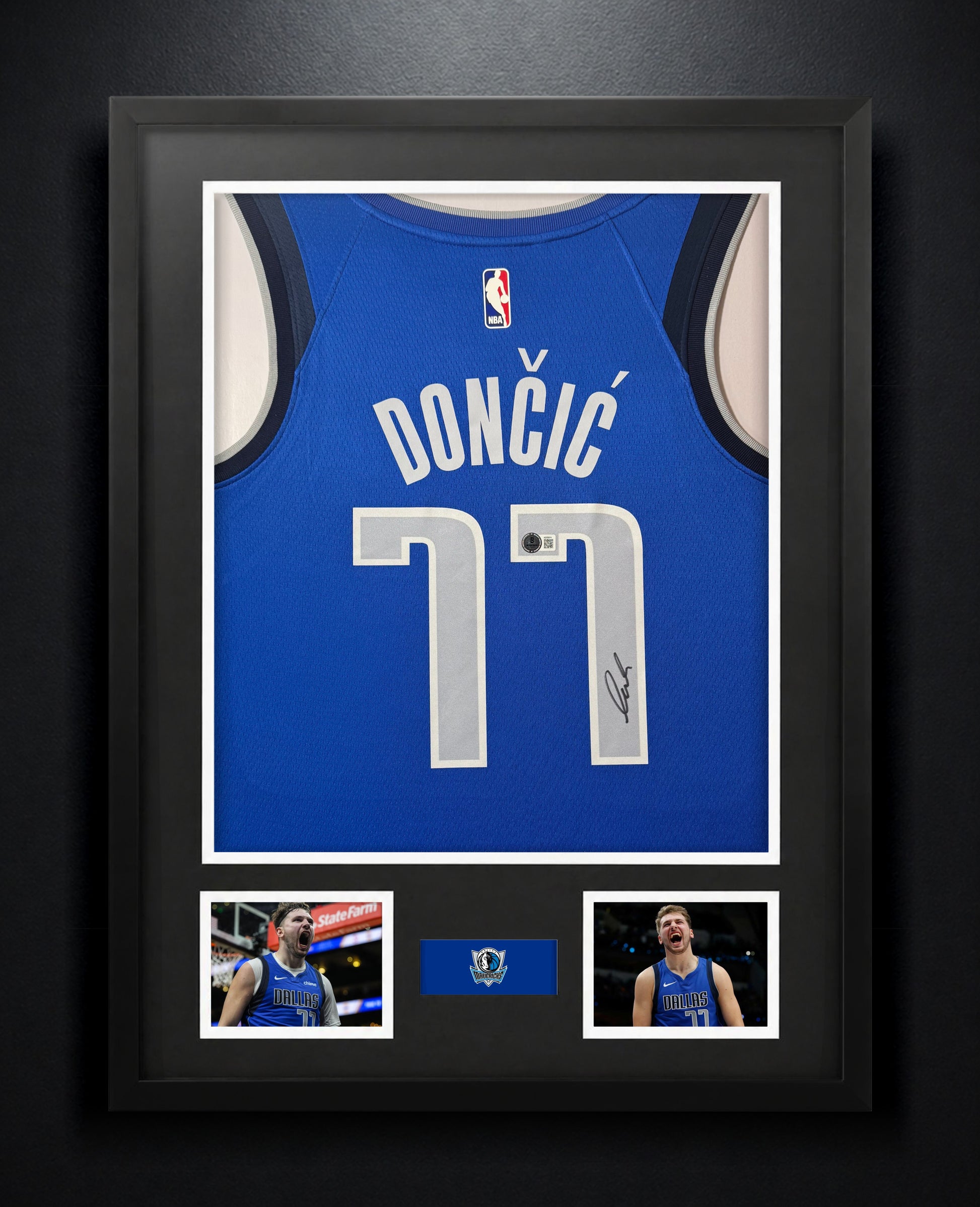 Luka Doncic Signed Dallas Mavericks Nike Jersey Framed Beckett LOA & COA - Photo of frame