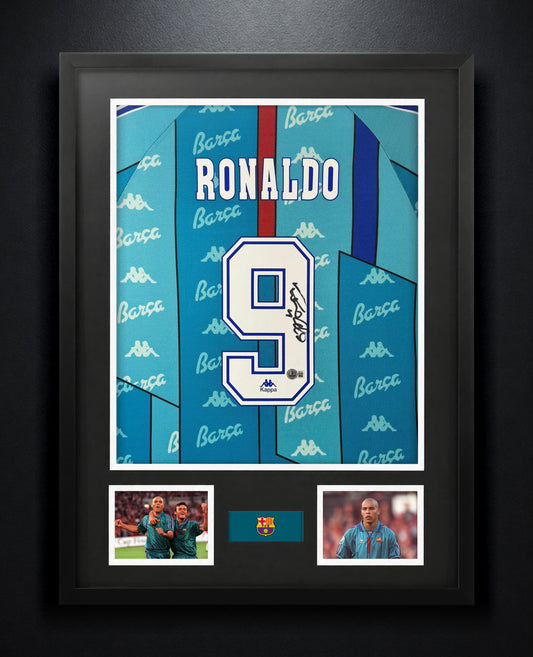 Ronaldo Nazario Signed FC Barcelona Kappa Jersey Framed Beckett COA - Photo of frame