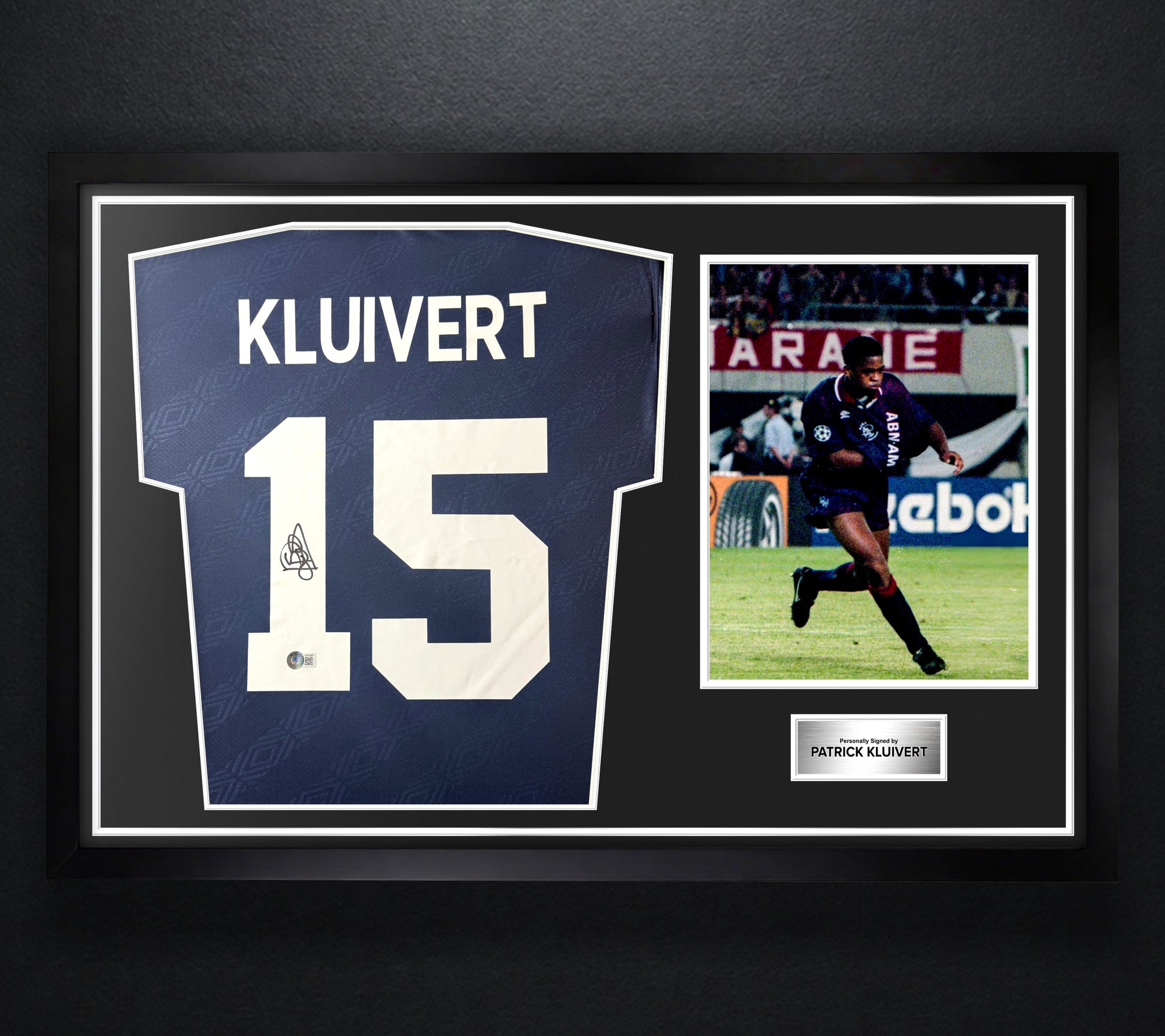 Patrick Kluivert Signed Ajax Umbro Jersey Framed Beckett COA - Photo of frame
