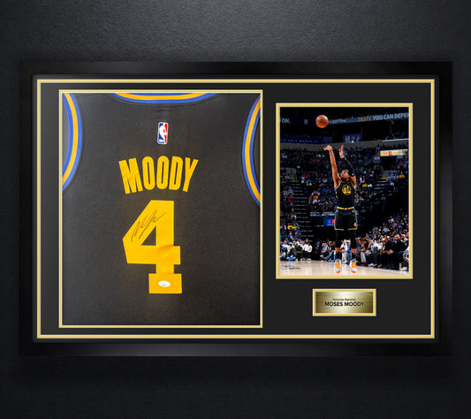 Moses Moody Signed Golden State Warriors Nike Jersey Framed JSA COA - Photo of frame