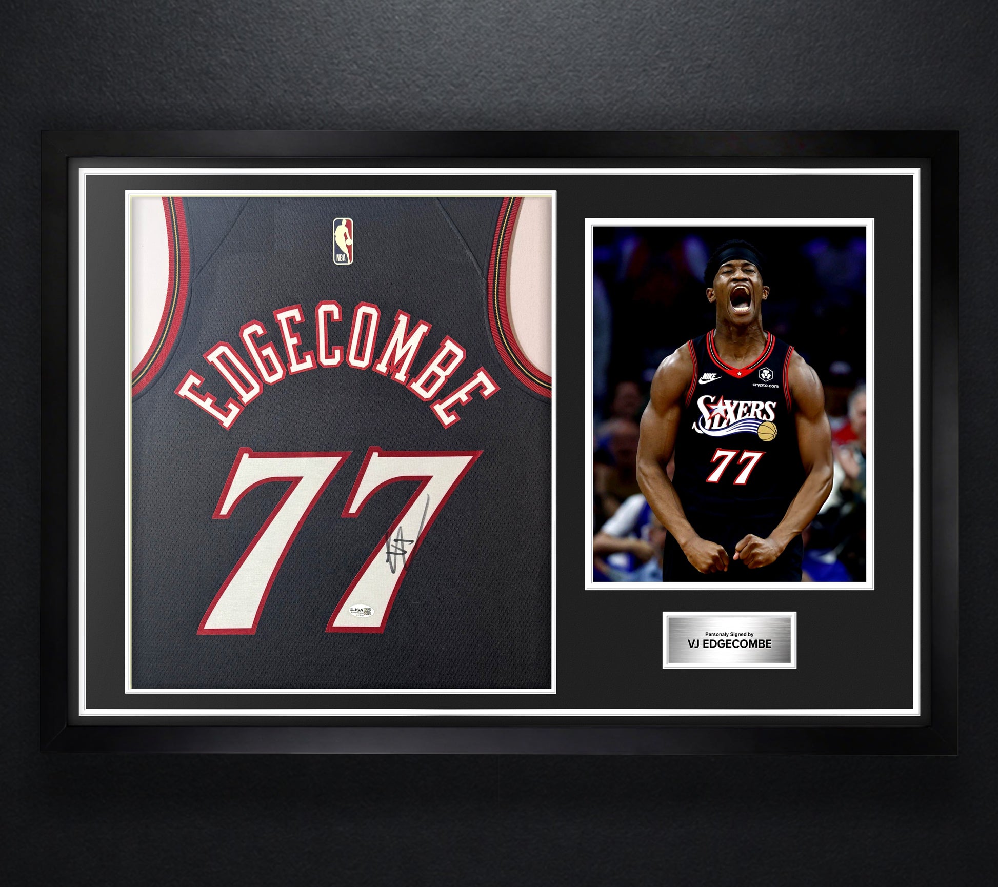 VJ Edgecombe Signed Philadelphia 76ers Nike Jersey Framed JSA COA - Photo of frame