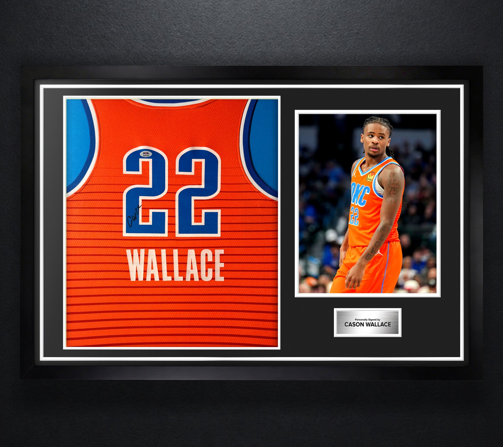 Cason Wallace Signed Oklahoma City Thunder Jersey Framed PSA COA - Photo of frame