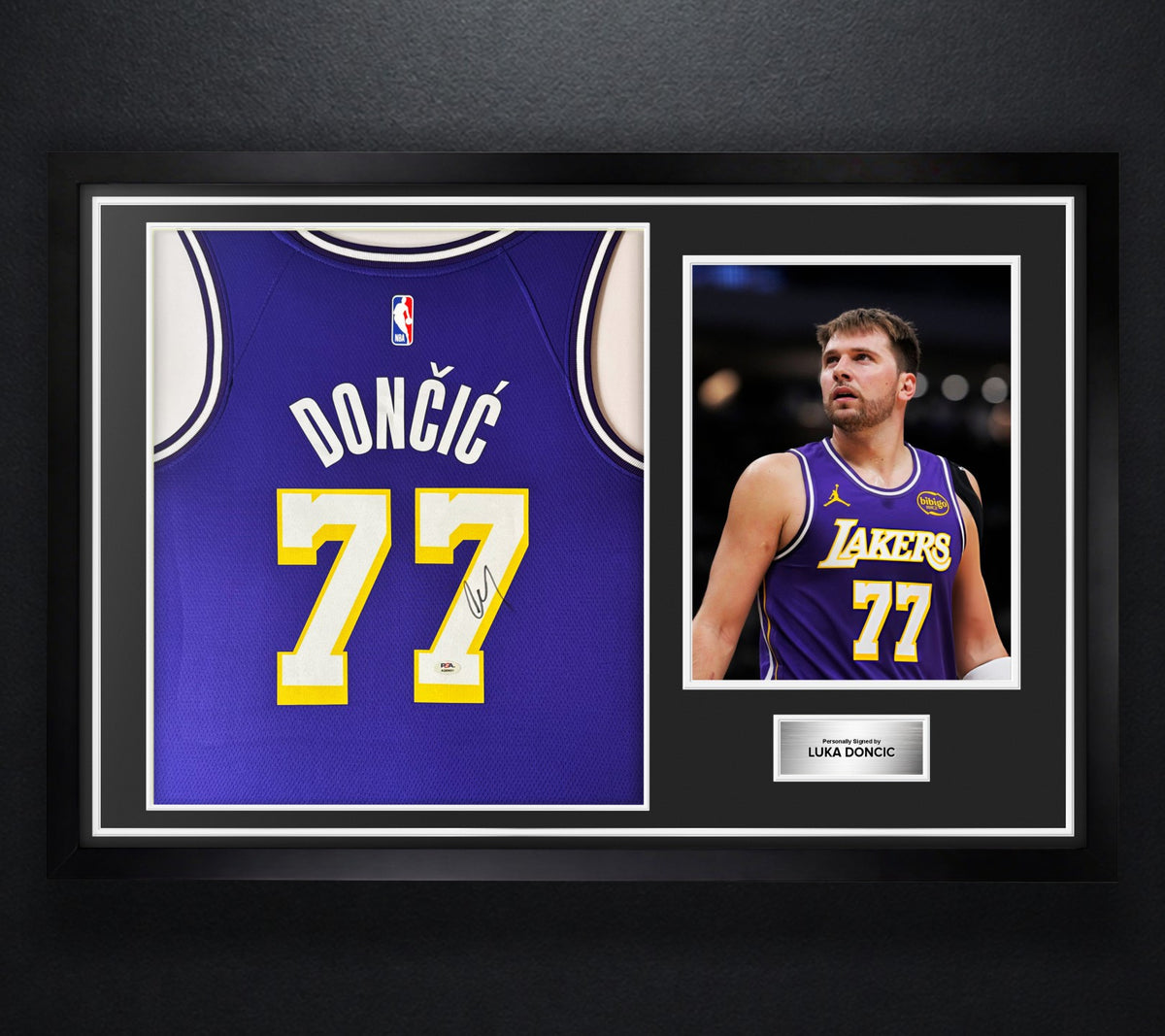 Luka Doncic Signed Los Angeles Lakers Nike Jersey Framed PSA COA - Photo of frame