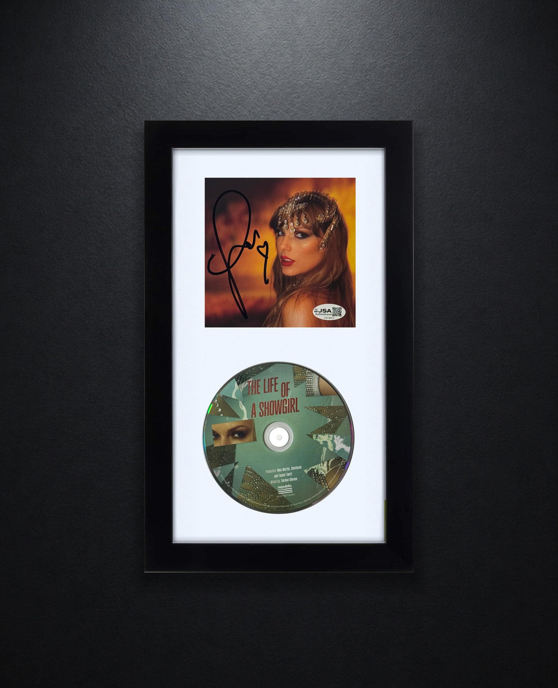 Taylor Swift Signed The Life Of A Showgirl #1 CD Insert Framed JSA COA - Photo of frame