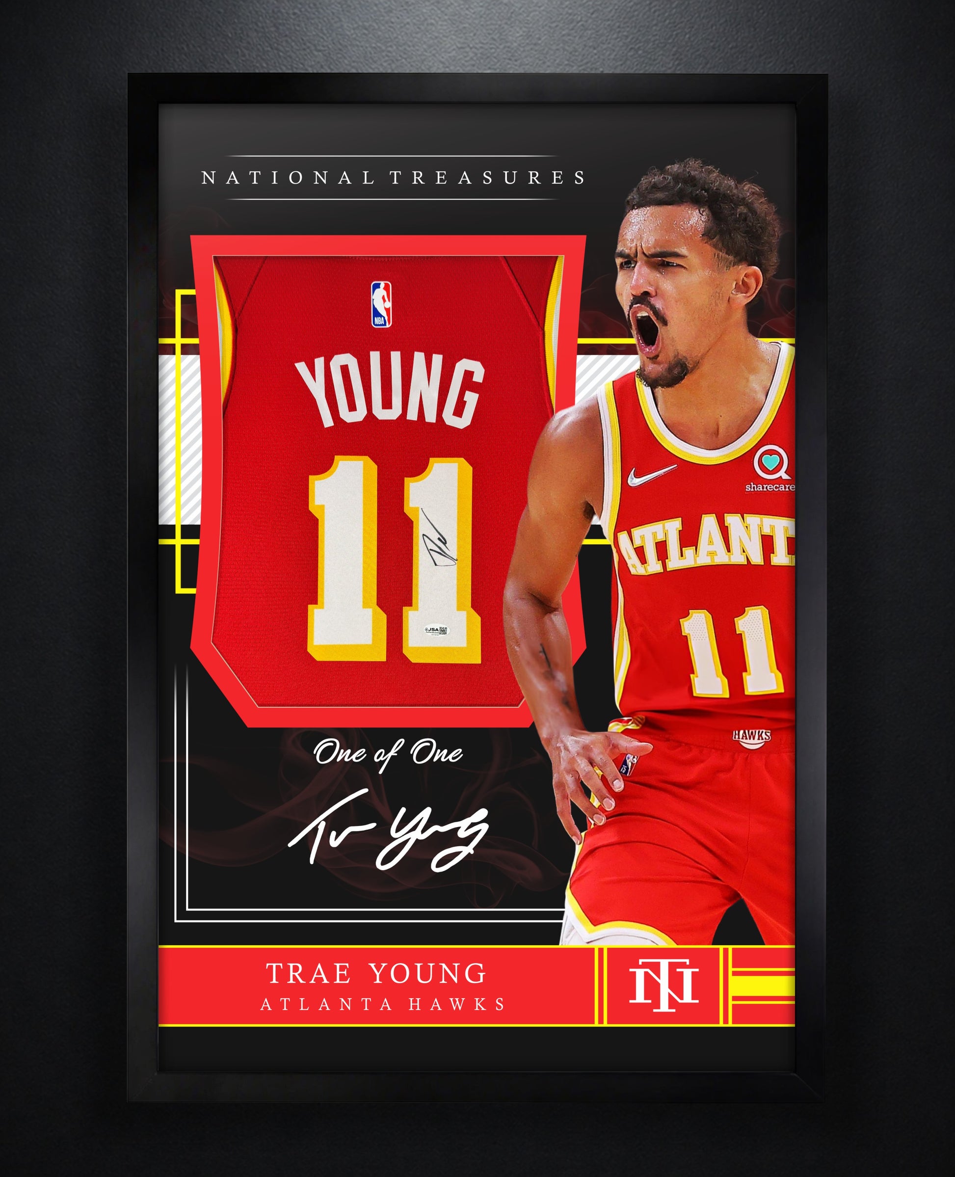 Trae Young Signed Atlanta Hawks Nike Jersey Framed JSA COA - Photo of frame