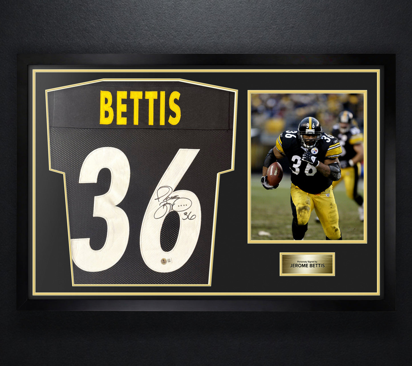Jerome Bettis Signed Pittsburgh Steelers Jersey Framed Beckett COA - Photo of frame