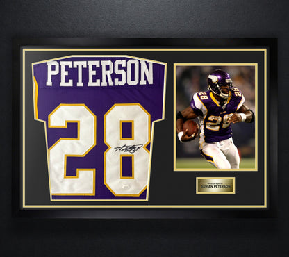 Adrian Peterson Signed Minnesota Vikings Jersey Framed JSA COA - Photo of frame