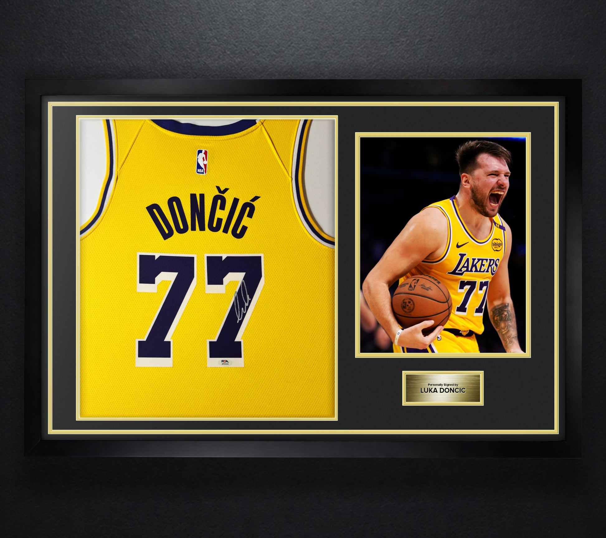 Luka Doncic Signed Los Angeles Lakers Nike Jersey Framed PSA COA - Photo of frame