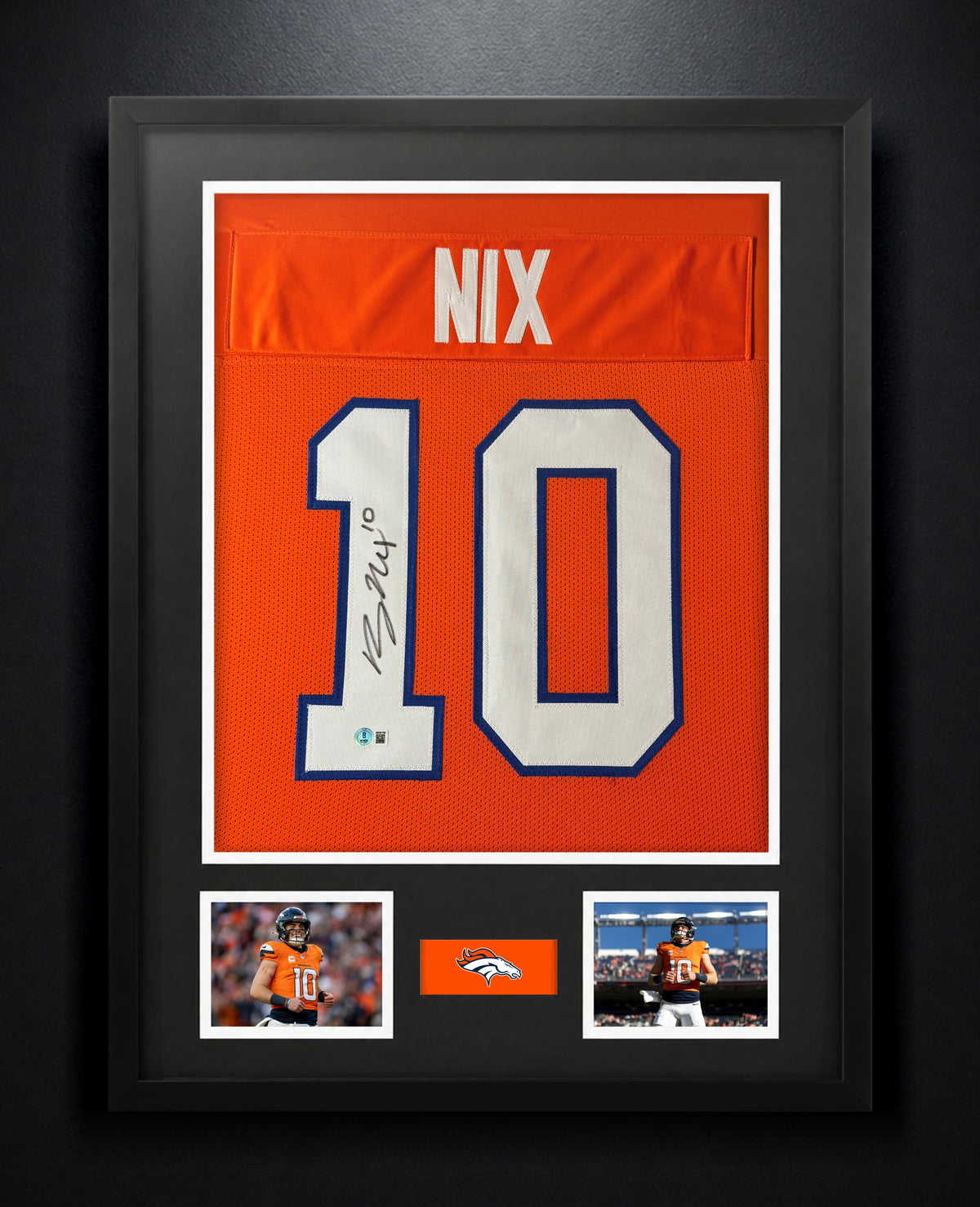 Bo Nix Signed Denver Broncos Jersey Framed Beckett COA - Photo of frame