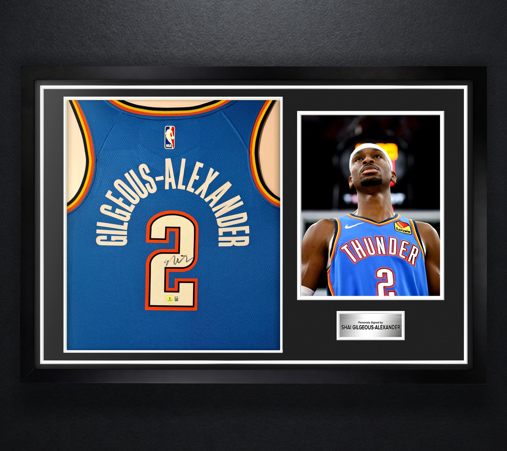 Shai Gilgeous-Alexander Signed Oklahoma City Thunder Nike Jersey Framed Beckett COA - Photo of frame