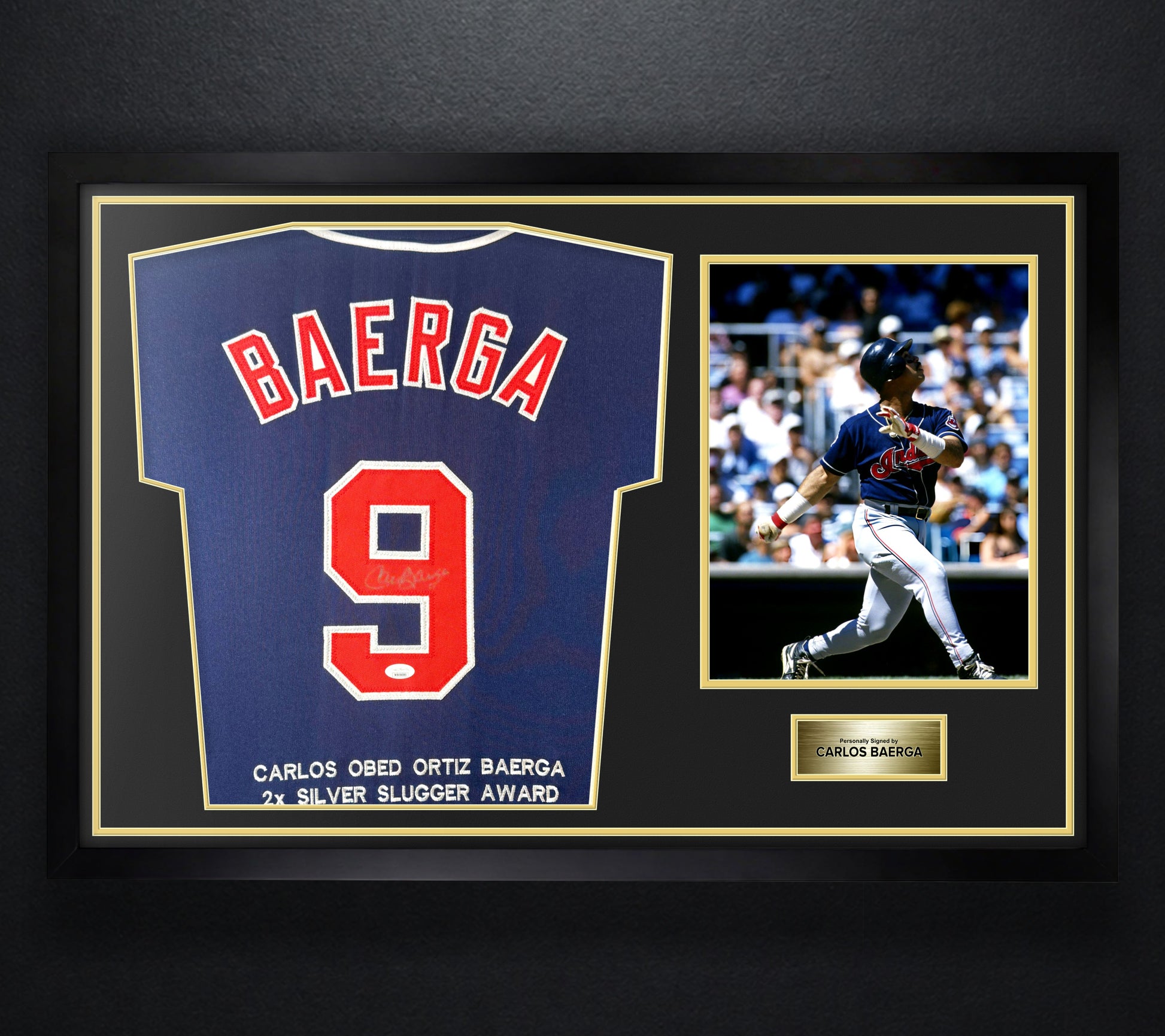 Carlos Baerga Signed Cleveland Indians Jersey Framed JSA COA - Photo of frame
