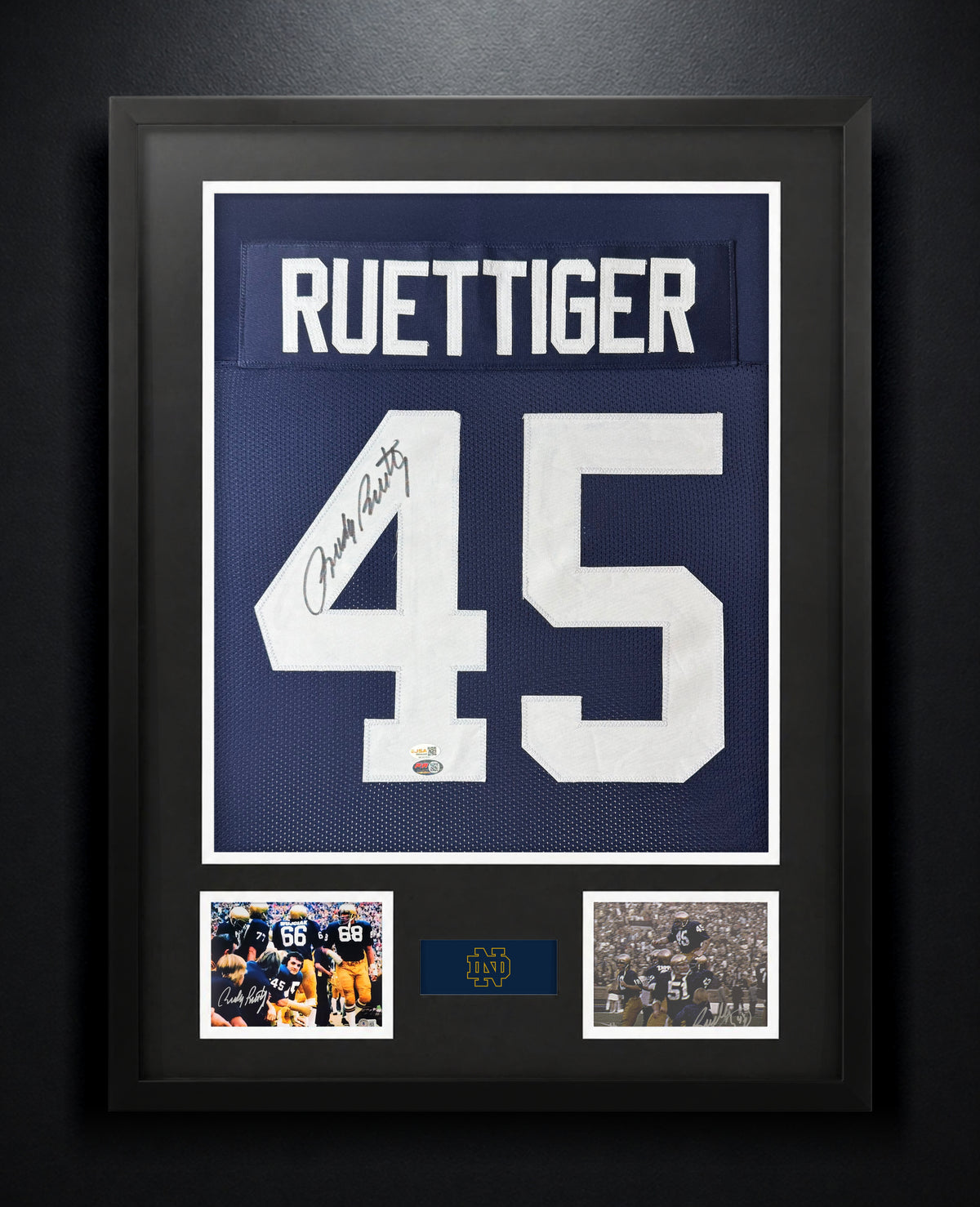 Rudy Ruettiger Signed Notre Dame Jersey Framed JSA & PIA COA - Photo of frame