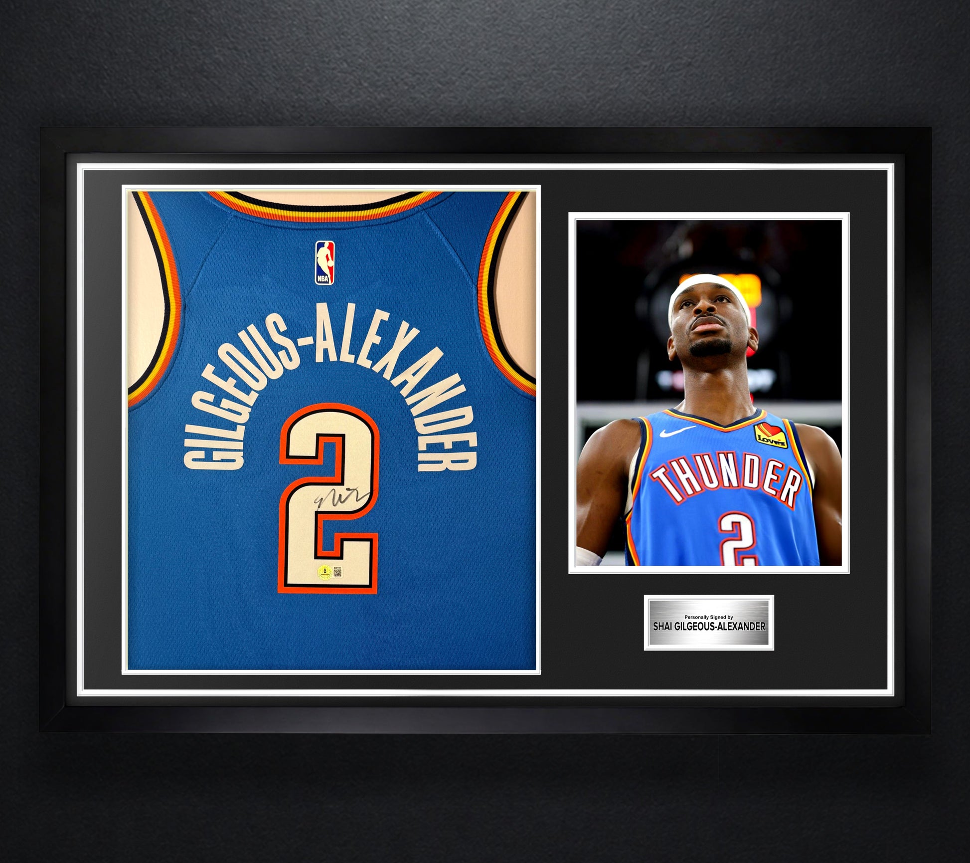 Shai Gilgeous-Alexander Signed Oklahoma City Thunder Nike Jersey Framed Beckett COA - Photo of frame