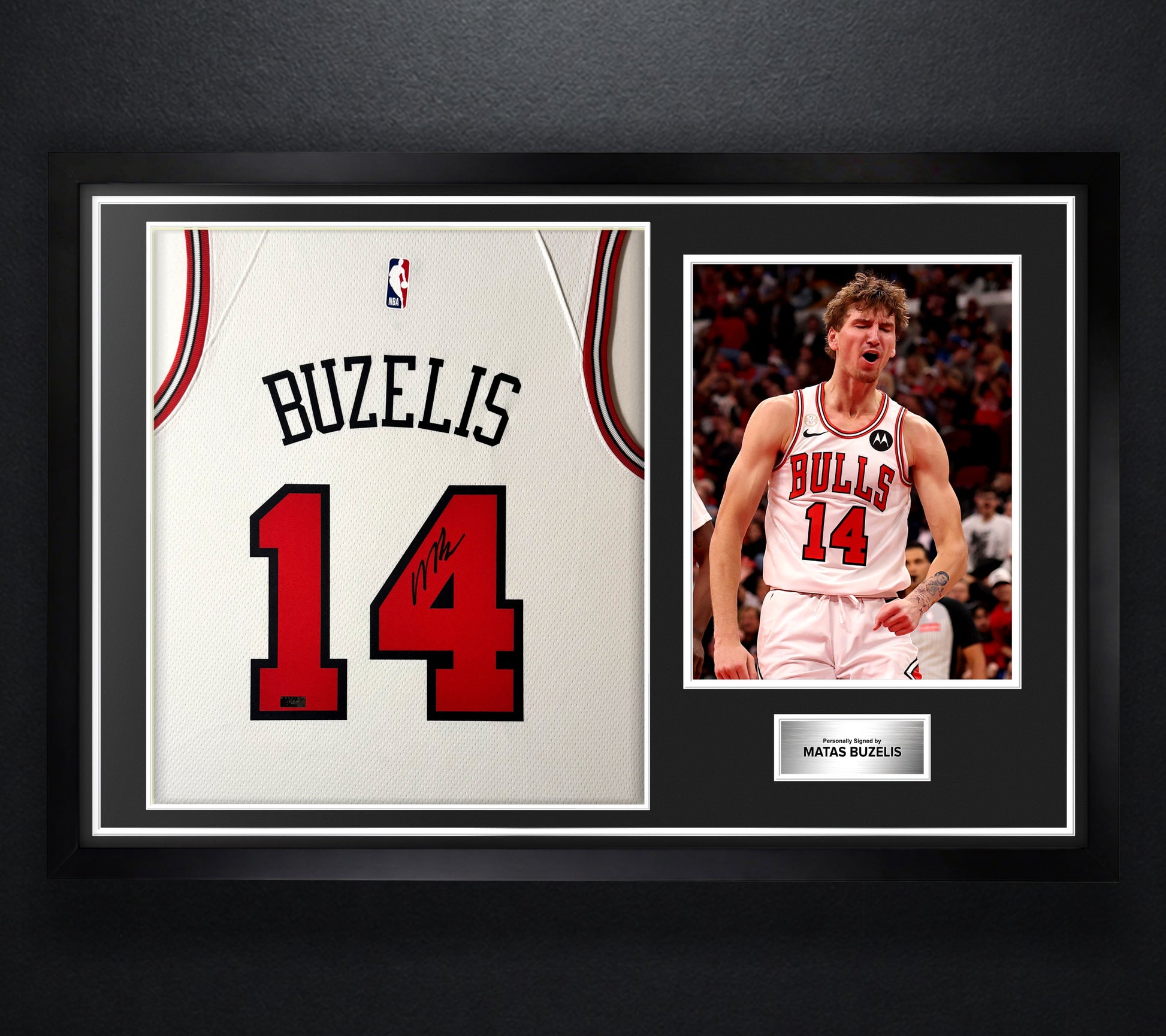 Matas Buzelis Signed Chicago Bulls Nike Jersey Framed Panini Authenthic COA - Photo of frame
