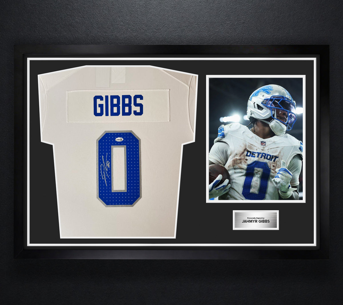 Jahmyr Gibbs Signed Detroit Lions Nike Jersey Framed JSA COA - Photo of frame
