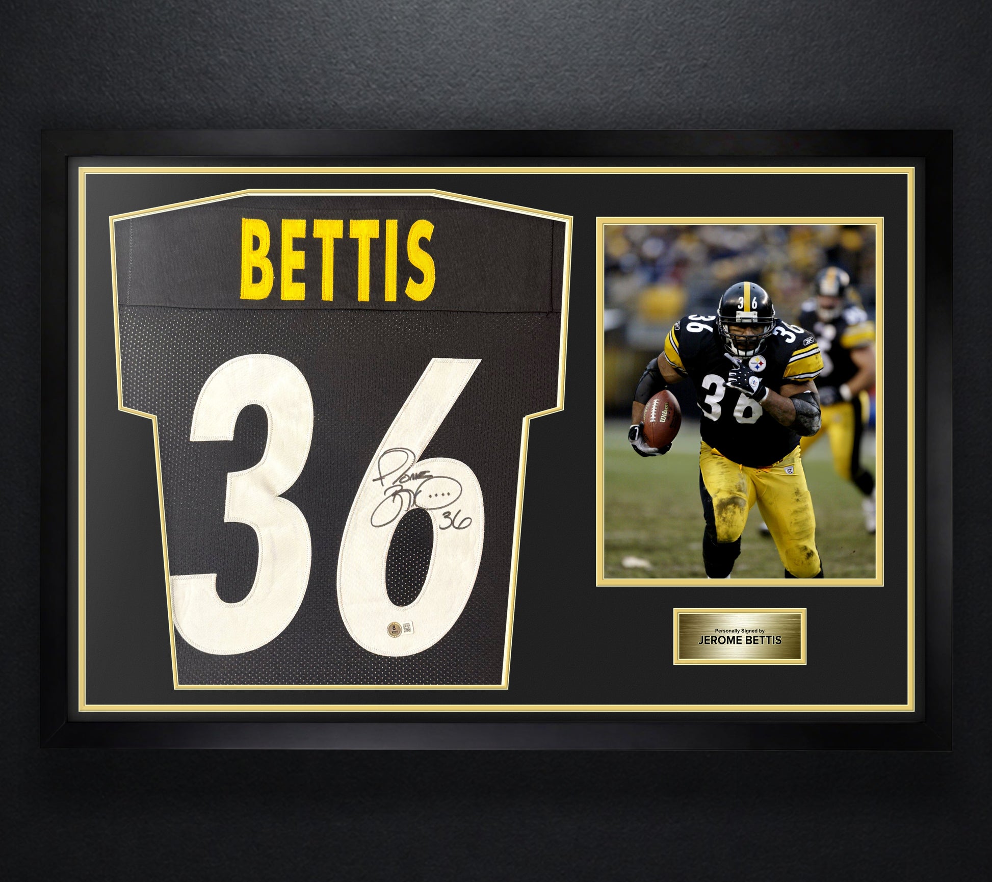 Jerome Bettis Signed Pittsburgh Steelers Jersey Framed Beckett COA - Photo of frame