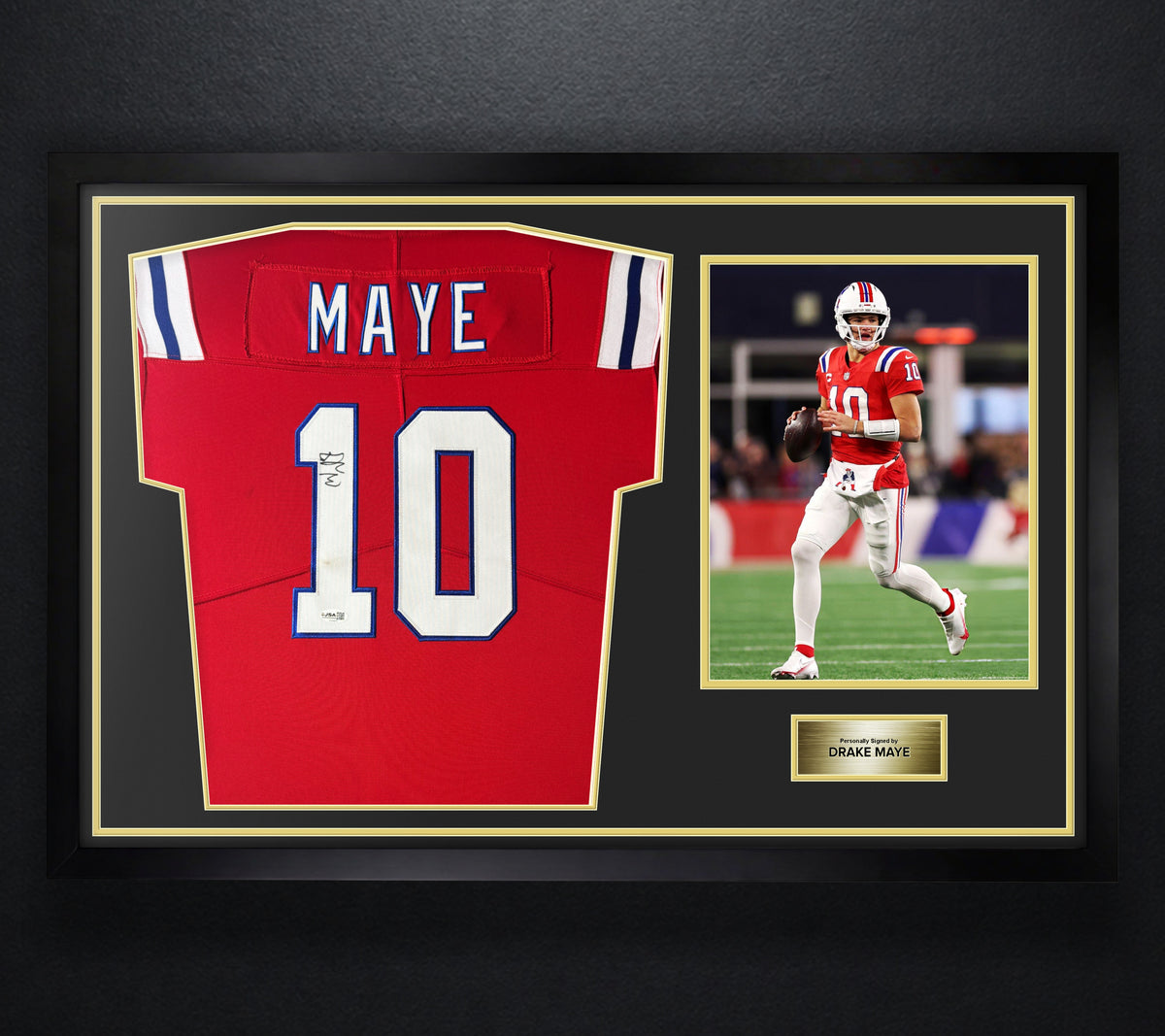 Drake Maye Signed New England Patriot Nike Jersey Framed JSA COA - Photo of frame