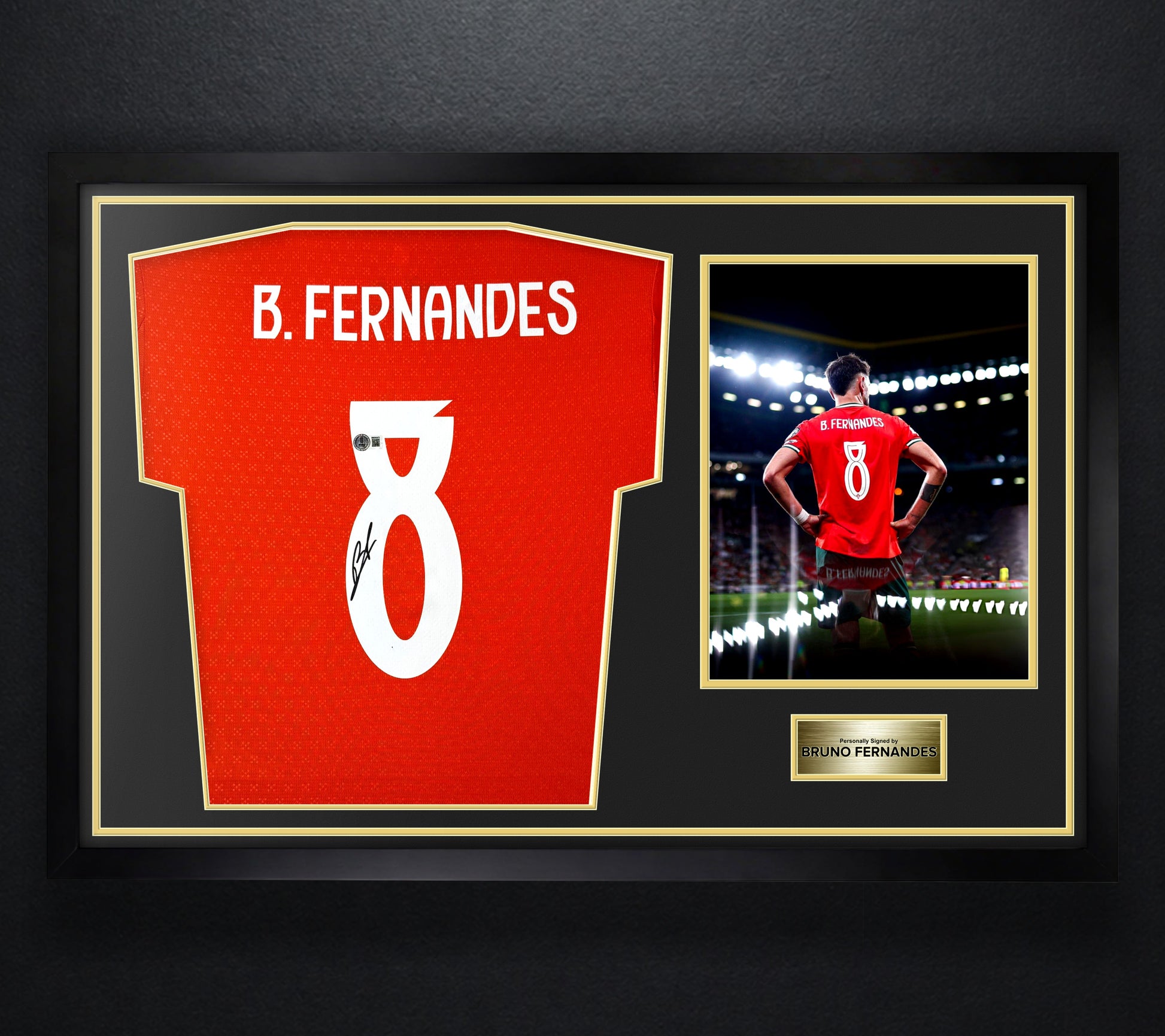 Bruno Fernandes Signed Portugal Puma Jersey Framed Beckett COA - Photo of frame