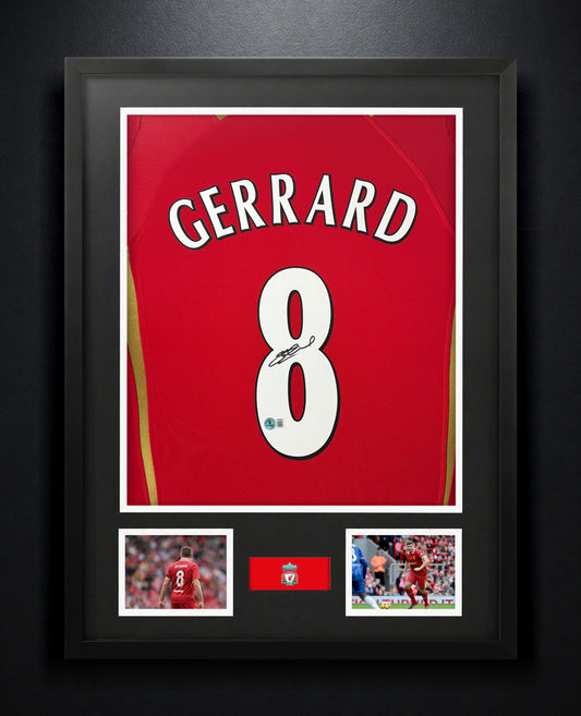 Steven Gerrard Signed Liverpool Reebok Jersey Framed Beckett COA - Photo of frame