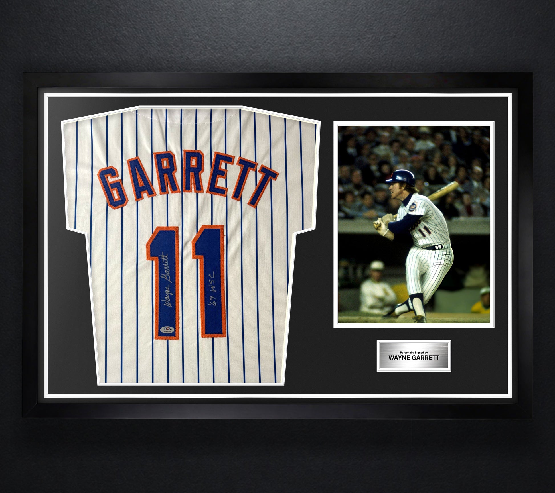 Wayne Garrett Signed New York Mets Jersey Framed PSA COA INSCRIBED - Photo of frame