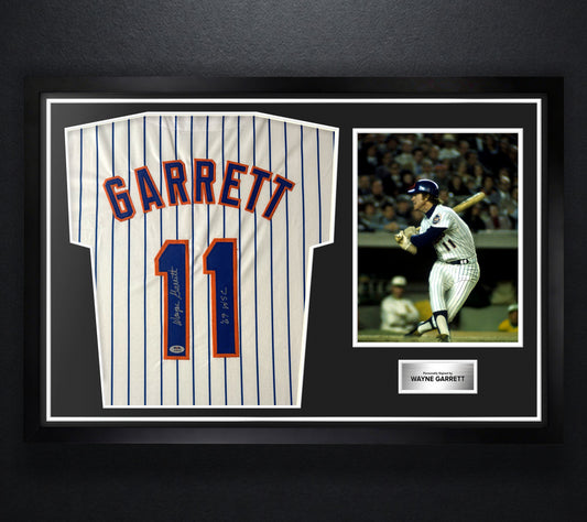Wayne Garrett Signed New York Mets Jersey Framed PSA COA INSCRIBED - Photo of frame